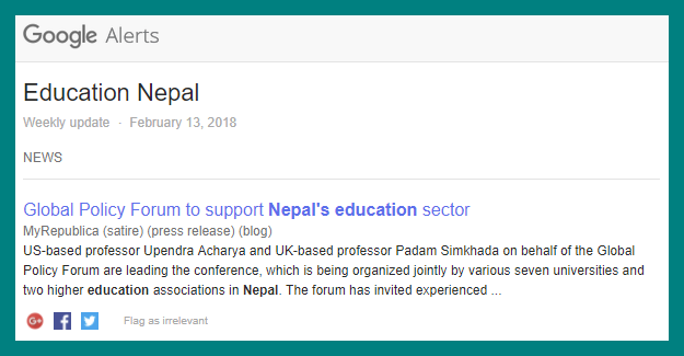 Google Alerts Education Nepal & Nepal Onderwijs: Hoe ik het nieuws in Nepal volg deel 2